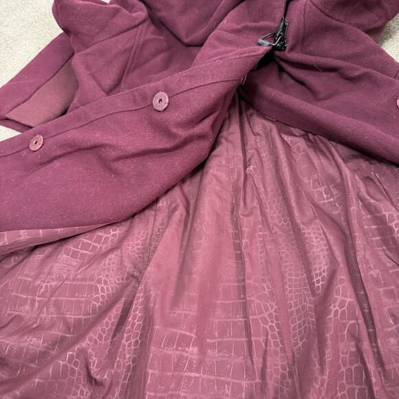Sam Edelman Burgundy Wool Blend Asymmetrical Wrap Coat Women’s Large - Picture 9 of 9